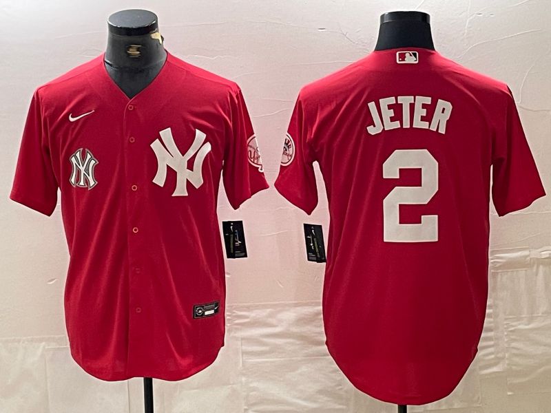 Men New York Yankees #2 Jeter Red joint name Nike 2024 MLB Jersey style 2->new york yankees->MLB Jersey